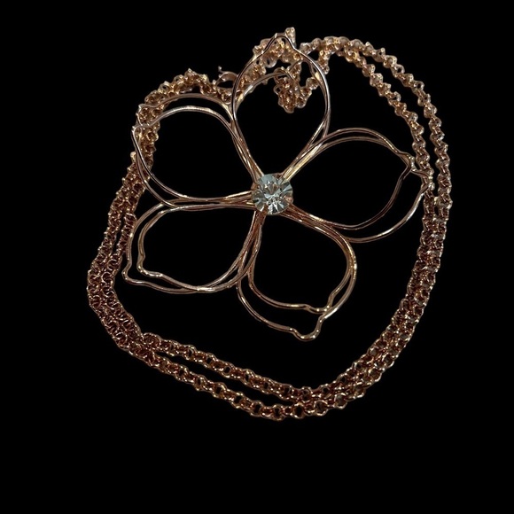 Stephan & Co. Rose Gold Chain & 3D Metal Wire Flower w/ Rhinestone Center Accent - Picture 12 of 16